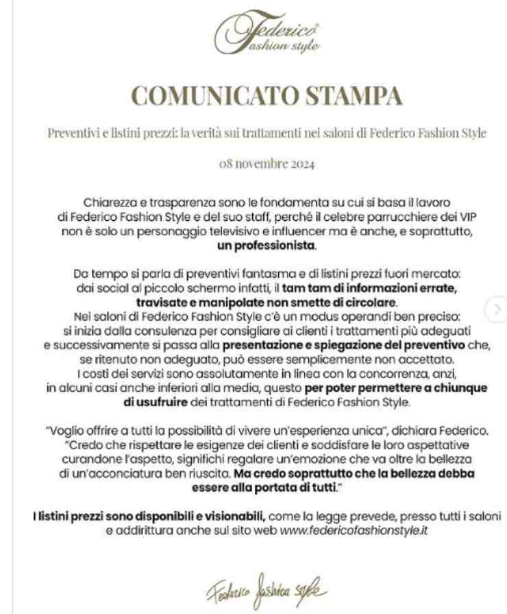 comunicato stampa federico fashion style 